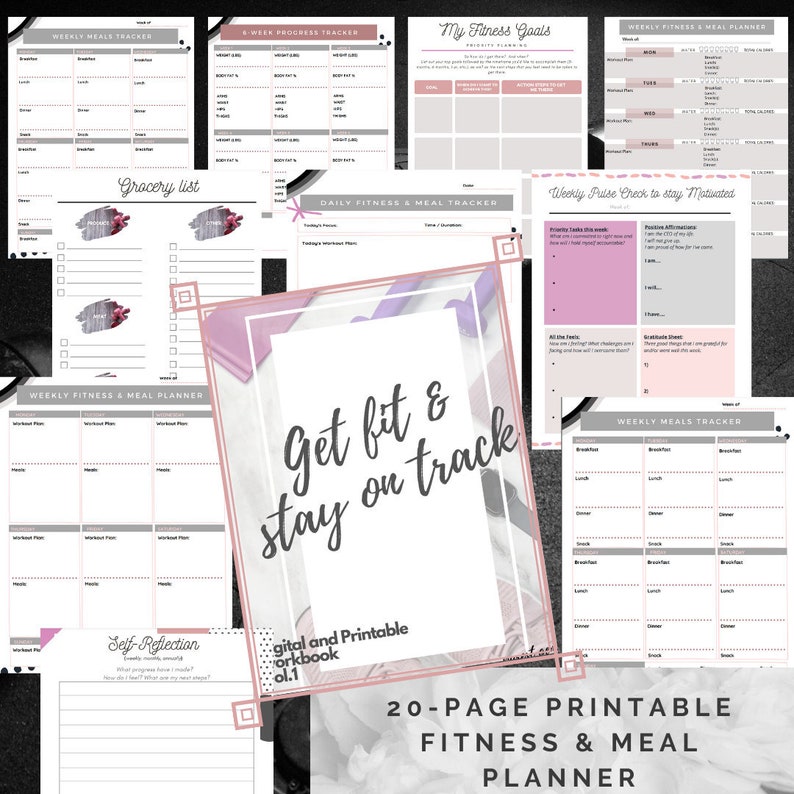 Fitness Planner, Meal Planner, Fitness Tracker, Printable, Workout Planner Inserts, Work Out