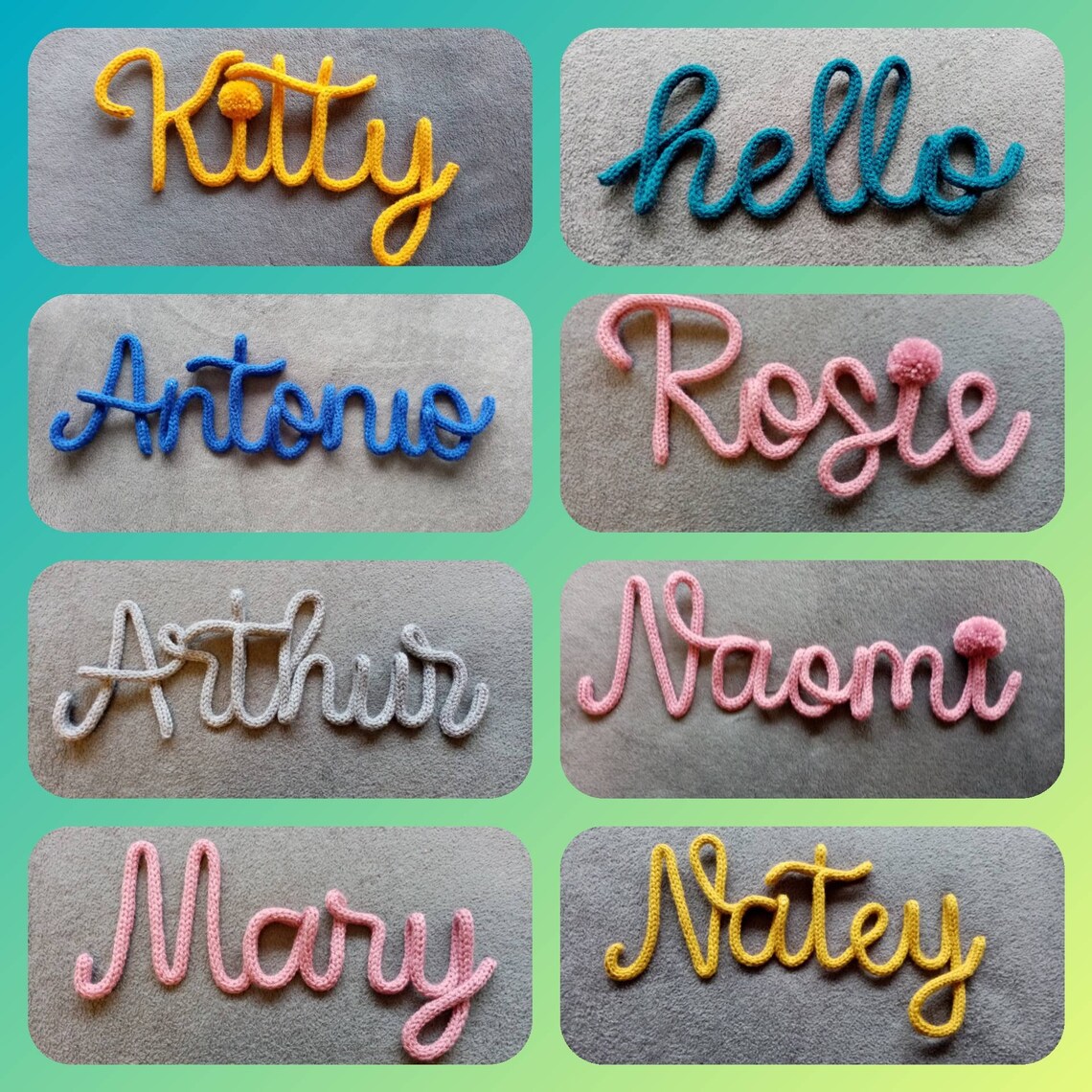 Customised knitted wire words. Knitted wire names. Knitted Etsy