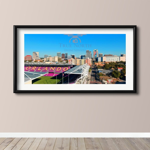 Downtown Orlando Print, Orlando City Soccer Stadium, Drone Photography, Wall Art, Living Room, Office, Cityscape, Blue Skies, Printable