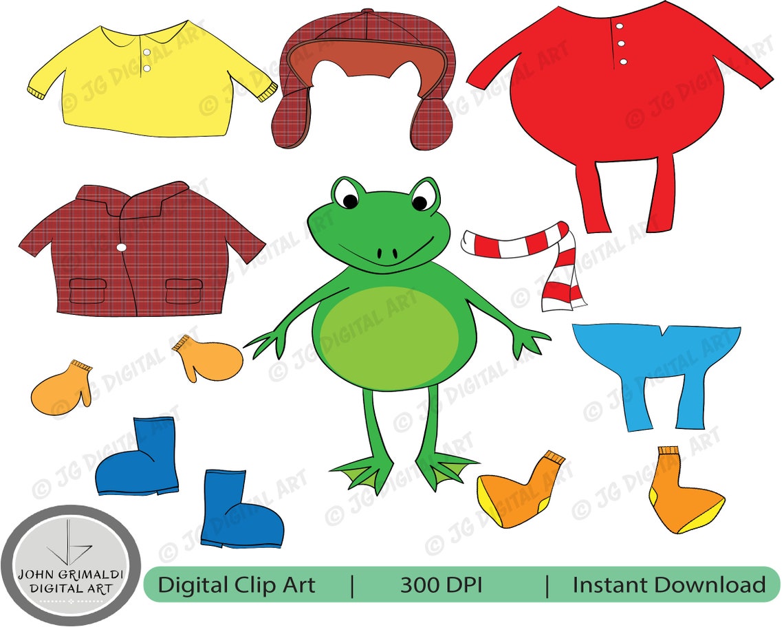 Froggy Gets Dressed Dress Up Set 13 Piece Digital Clip Art Set Winter Clothes Children s