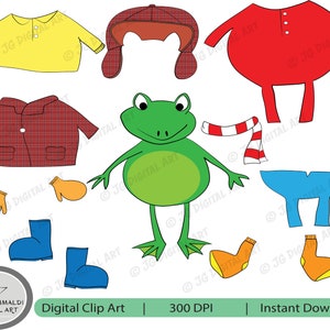Froggy Gets Dressed, Dress Up Set, 13 Stück digitale Clip Art Set, Winter Kleidung, KinderGeschichte Grafiken, personal + kommerzielle Nutzung