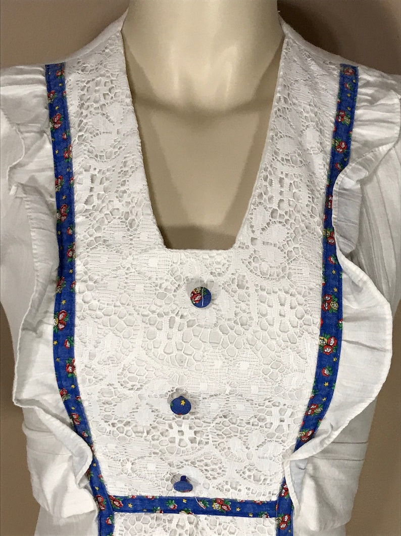 Modest School Girl Boho Hippie Farm Prairie Lace Panel Holly Hobby Style 70s Classic Cotton JCPenney Dress Puff Sleeves Ribbon trim