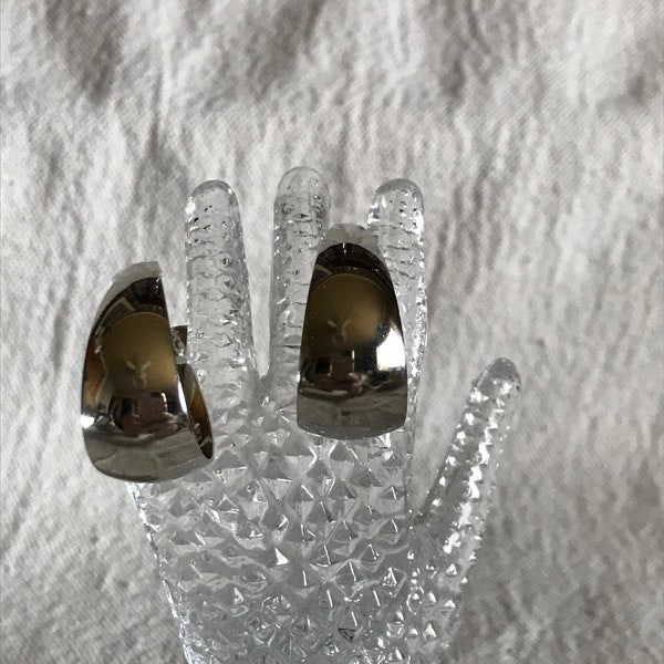 Open oval hoop earrings - Vintage clip-ons - Bright shiny wide silvertone hoops - Business, Office, Career, Church, Minimalist jewelry