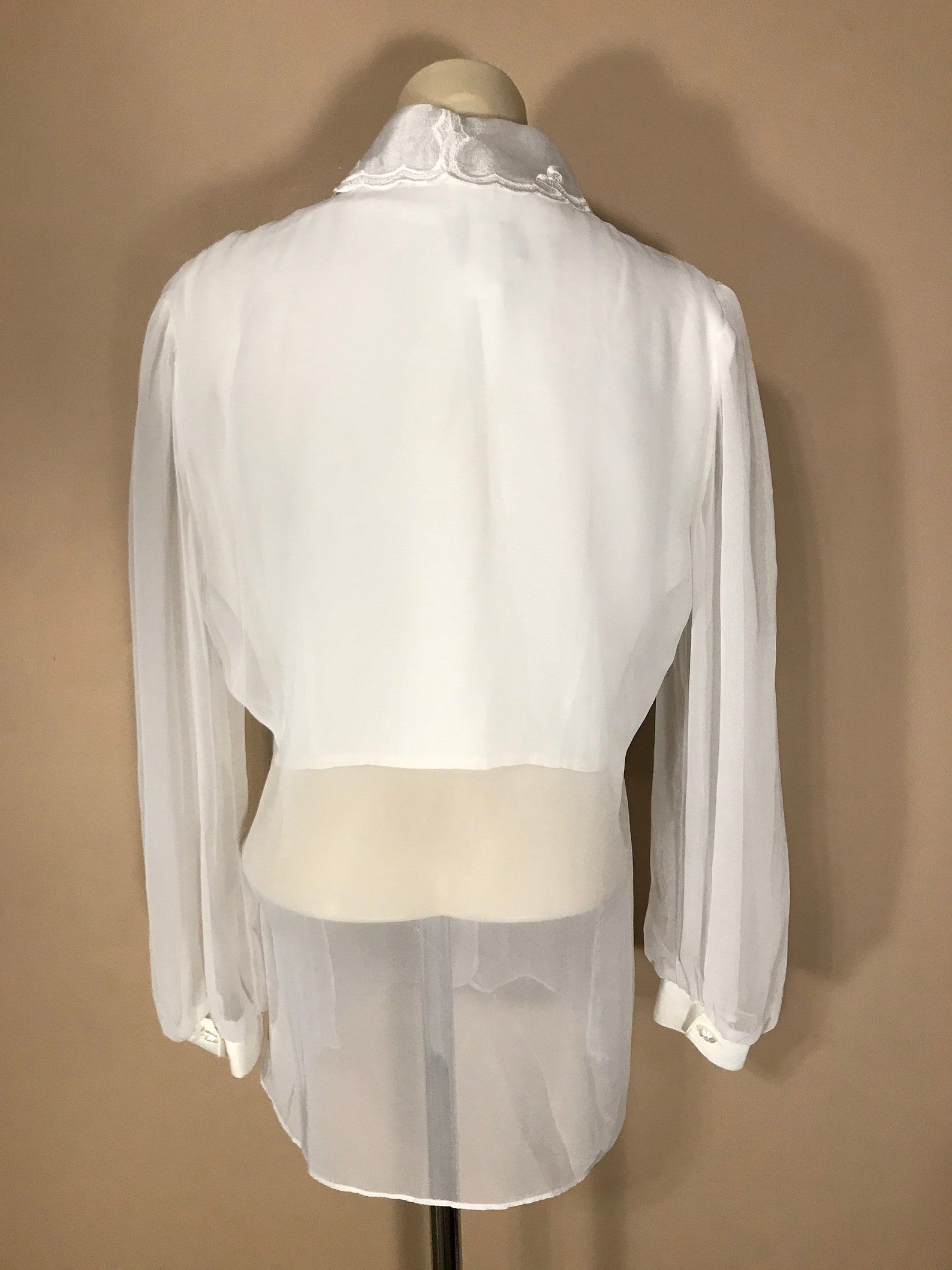 42Bust White Chiffon Crop Blouse with Sheer bottom & | Etsy