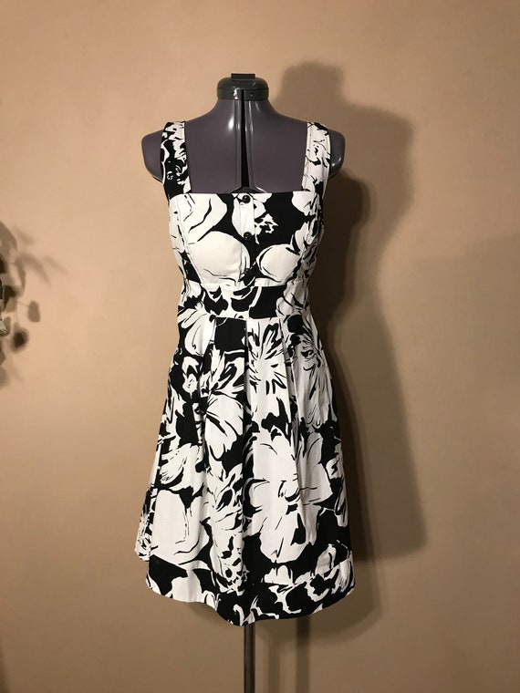 SIZE 12 Tank Dress Black & White Flower Pattern B Smart | Etsy