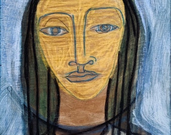 1960s Inspired Modern Face Original Framed Painting Art Picasso Matisse Girlfriend Gift Portrait Women Faces Portrait Canvas Abstract Painting Art Collectibles Vadel Com