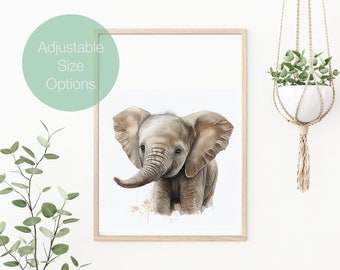 Water Color Baby Elephant Picture, Nursery Wall Art, Kids Bathroom Wall Art,  Baby Animal Pictures