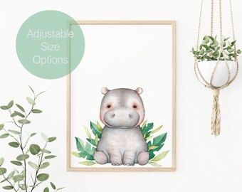 Water Color Baby Hippo Picture, Nursery Wall Art, Kids Bathroom Wall Art,  Baby Animal Pictures