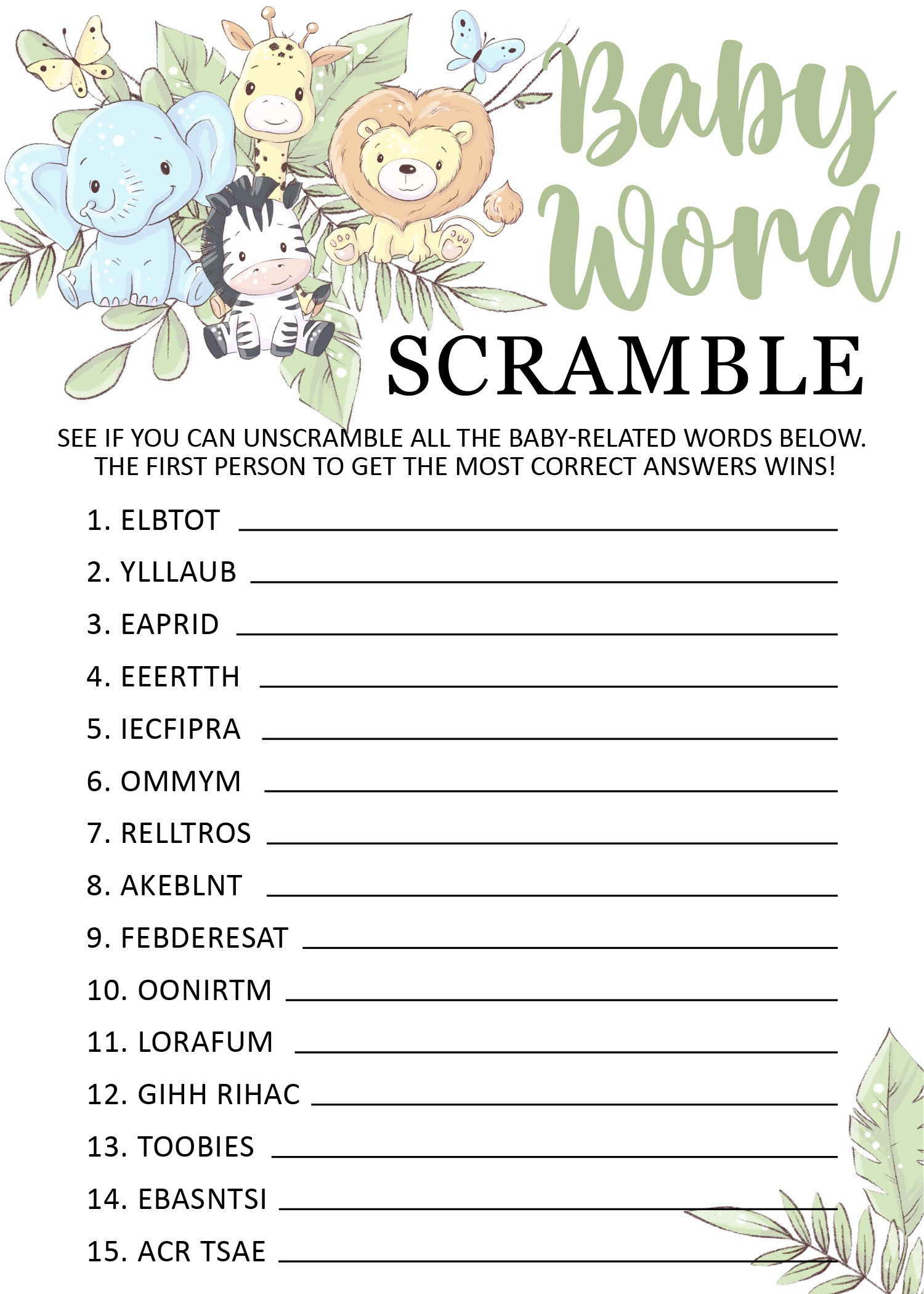 Jungle Theme Baby Shower Games Printable Safari Baby Shower Game The