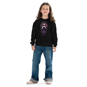 Goth Girl and Her Cat Laying In A Coffin | Goth Youth crewneck sweatshirt