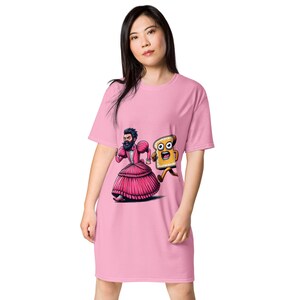 Guy In A Dress Running w/ A Butter Toast Monster | Weird and Funny T-shirt dress