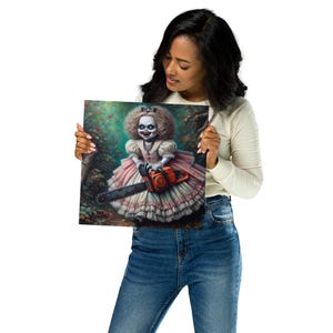 Evil Doll With A Chain Saw | Creepy Wall Art | Goth Metal prints