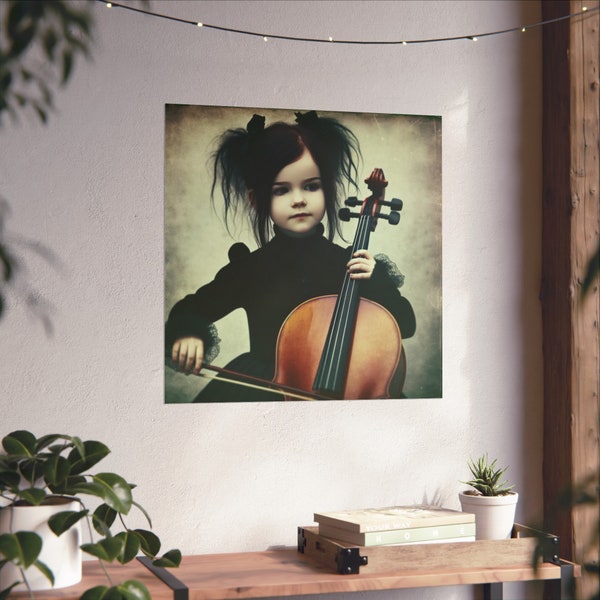 Little Goth Girl Playing The Cello | Goth Matte Posters