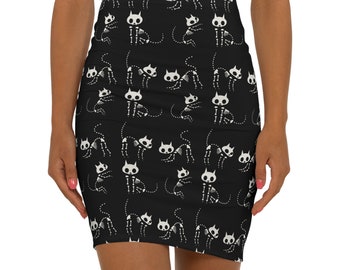 Cat Skeletons Goth Women's Mini Skirt (AOP)