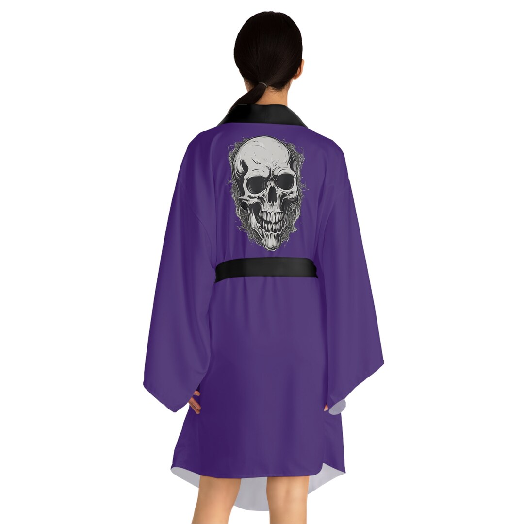 Skull Night Robe Goth Skull Purple Long Sleeve Kimono Robe AOP - Etsy