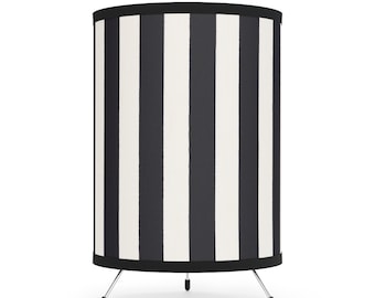 Black and White Striped Tripod Lamp with High-Res Printed Shade, US\CA plug