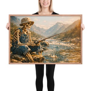 Skeleton Fishing By The River Framed poster
