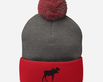 Moose Beanie, Embroidered Unisex Beanie Hat, Womens, Mens Moose