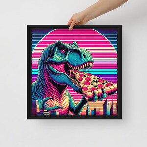 T-Rex Eating A Pizza | Funny Dinosaur Framed canvas