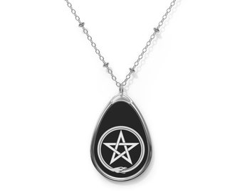 Pentagram and Snake | Wiccan Goth Oval Necklace