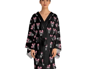 Skulls with Pink Bows | Goth Long Sleeve Kimono Robe (AOP)