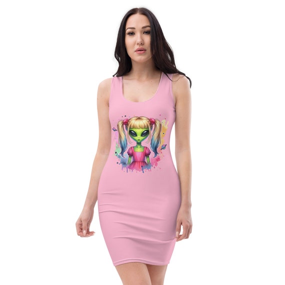 Cute Alien Girl | Pink Alien Themed Bodycon Dress - Etsy Cute Alien Girl | Pink Alien Themed Bodycon Dress - Etsy