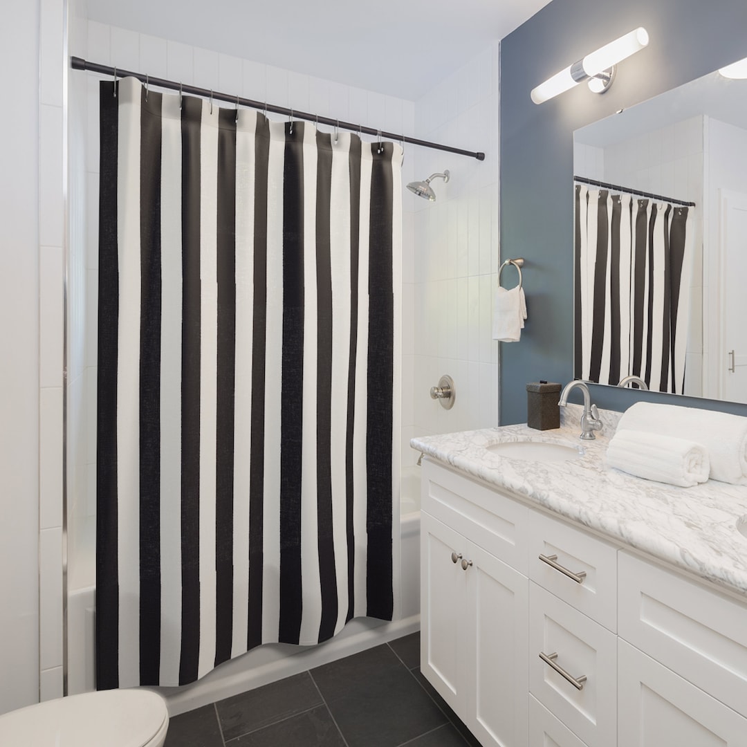 Black and White Striped Shower Curtains Etsy