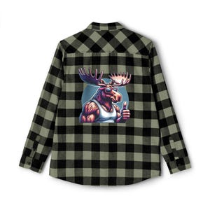 Cool Moose Graphic Flannel Shirt, Unisex Plaid Top, Fall Fashion Outfit, Camping Attire, Gift for Outdoors Lovers