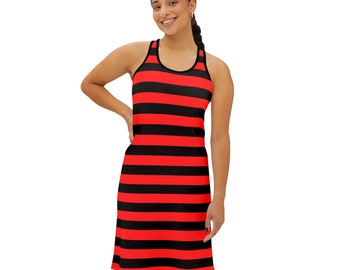 Red and Black Striped | Goth Women's Racerback Dress (AOP)