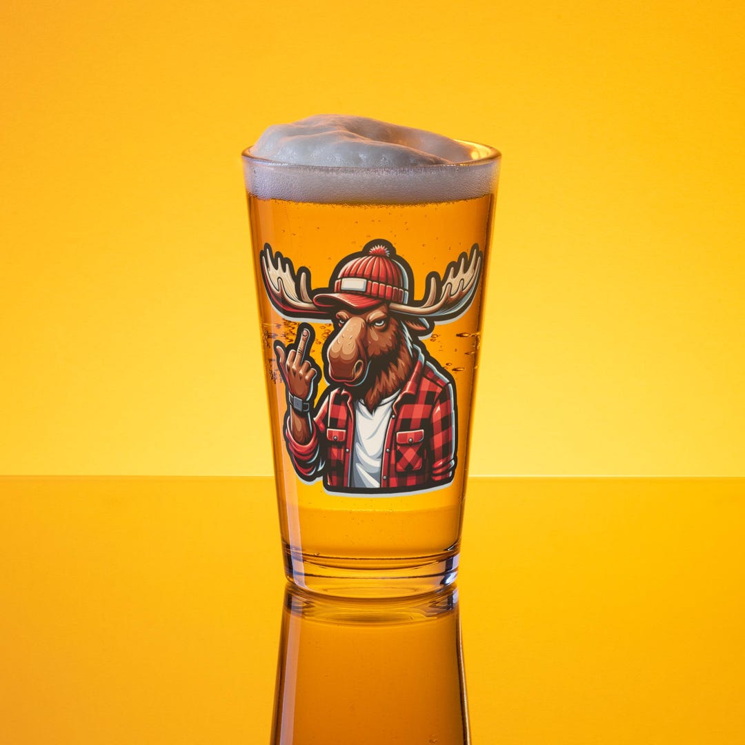 Moose Giving the Middle Finger | Funny Middle Finger Shaker Pint Glass ...