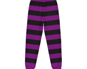 Black and Purple Striped Goth Youth Joggers (AOP)