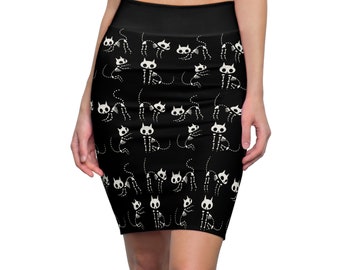 Cat Skeletons Goth Women's Pencil Skirt (AOP)