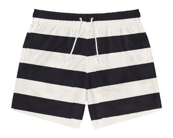 Black and White Striped Swim Trunks (AOP)