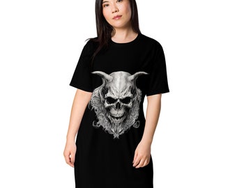 Abito T-shirt gotico con teschio demoniaco