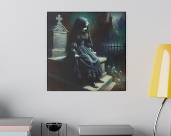 Little Ghost Girl Sitting On Top Of Her Grave | Goth Matte Canvas, Stretched, 0.75"