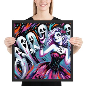 Fille fantôme avec ses amis fantômes | Poster encadré en papier photo gothique