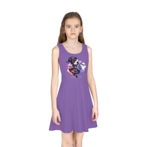 Little Goth Girl and Her Ghost Friend Dancing | Pastel Goth Girls&#39; Sleeveless Sundress (AOP)