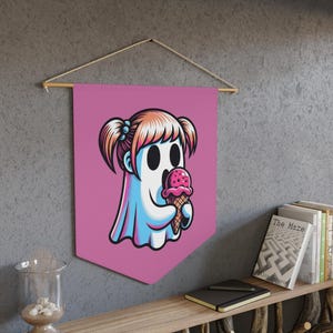 Cute Ghost Girl Eating Ice Cream Pennant Banner, Fun Home Decor, Kids Room Accent, Playful Wall Hanging, Cute Gift for Celebrations