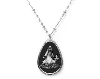 Ghost Girl Standing By Her Grave | Goth Oval Necklace