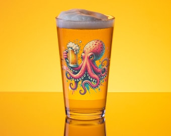 Octopus Drinking a Beer | Sea Life Themed Shaker pint glass