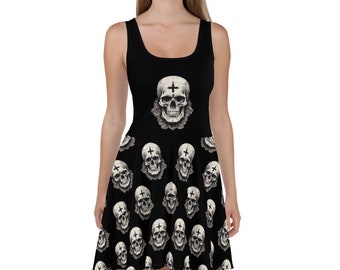 Vestido skater gótico con estampado de calavera