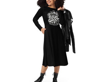 Future Ghost | Paranormal Goth Punk All-over print long sleeve midi dress