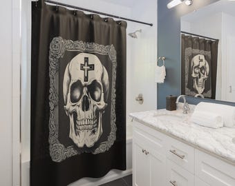 Skull with Cross Goth Shower Curtain | Dark Bathroom Decor