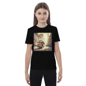 Trolley In The Big City 1920s Kinder T-Shirt aus Bio-Baumwolle