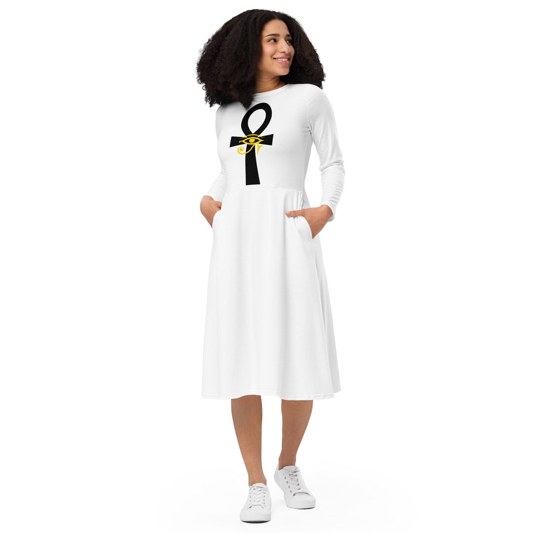 Ankh and Eye of Horus Ancient Egyptian Themed Long Sleeve Midi Etsy