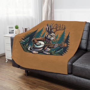 Jackalope Playing a Banjo Microfiber Blanket, Cozy Blanket for Animal Lovers, Music-Themed Home Decor, Rustic Themed Blanket