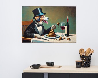 Ausgefallener Hund, der einen Teller voller Kot isst | Schräges und Lustiges Poster