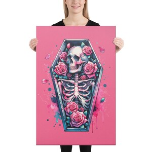 Skeleton In a Coffin | Pink Pastel Goth Canvas