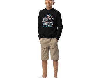 Punk Rock Skeleton Drummer | Punk Rock Back To School Youth crewneck sweatshirt