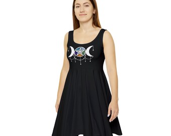 Triple Moon Pentagram Wiccan Goth Women's Skater Dress (AOP)